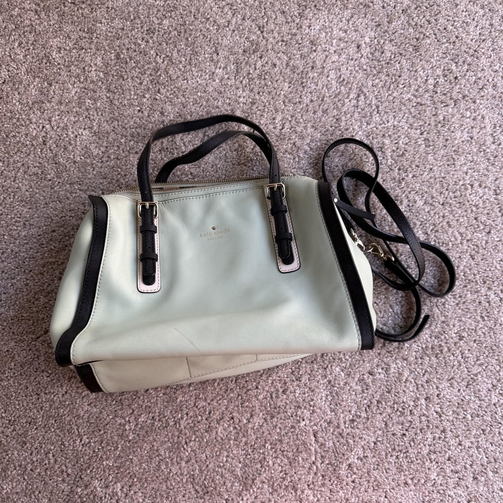 Kate Spade Satchel Bag Womens Medium Mint Green Leather Zip Top Handle Crossbody